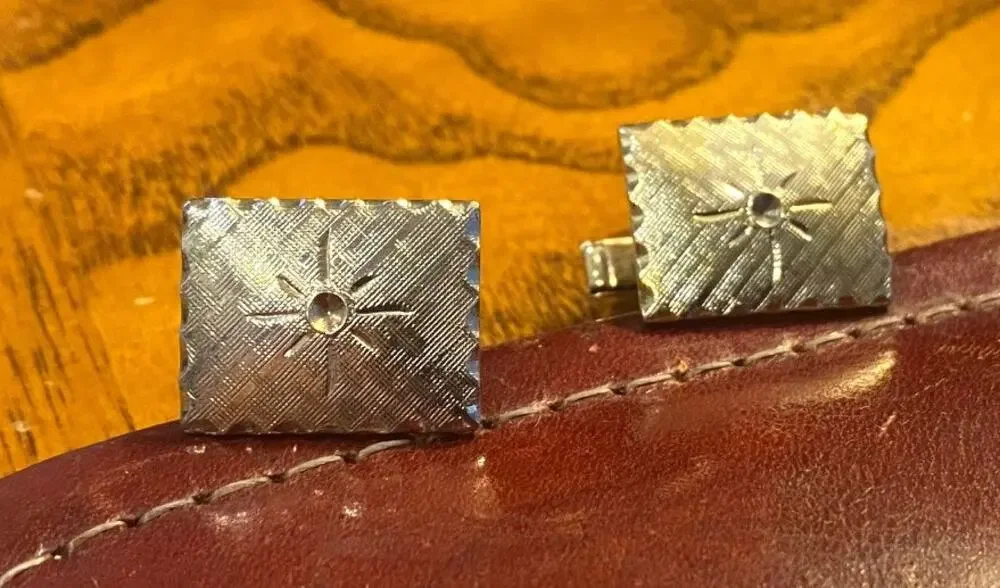 VTG Men's Cufflinks, Silver Tone Etched Design